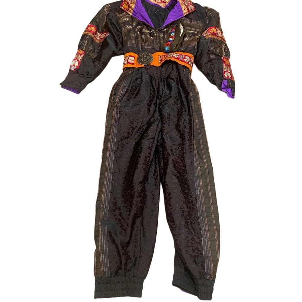 Vintage BOGNER leopard print boho ski suit w headband and belt